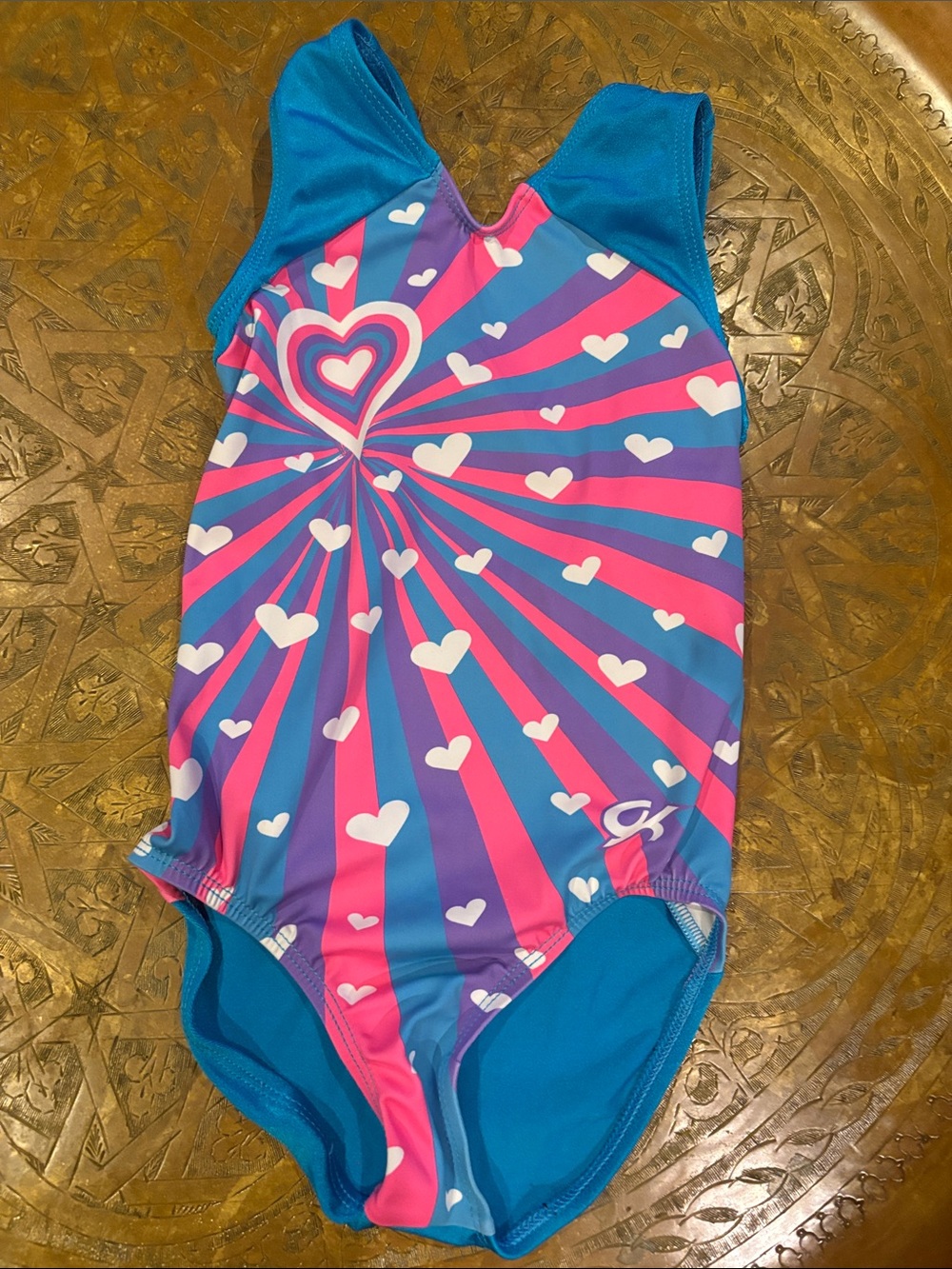 GK Teal Pink Purple Heart Burst Swim One-Piece